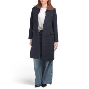 AVEC LES FILLES Navy Wool Blend Coat With Detachable Sweater Dickie